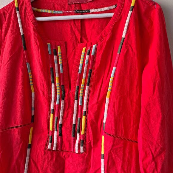 Prana Womens Boho Red Slit Front Long Sleeve Lacy Mini Dress / Tunic - Size L - Picture 5 of 11